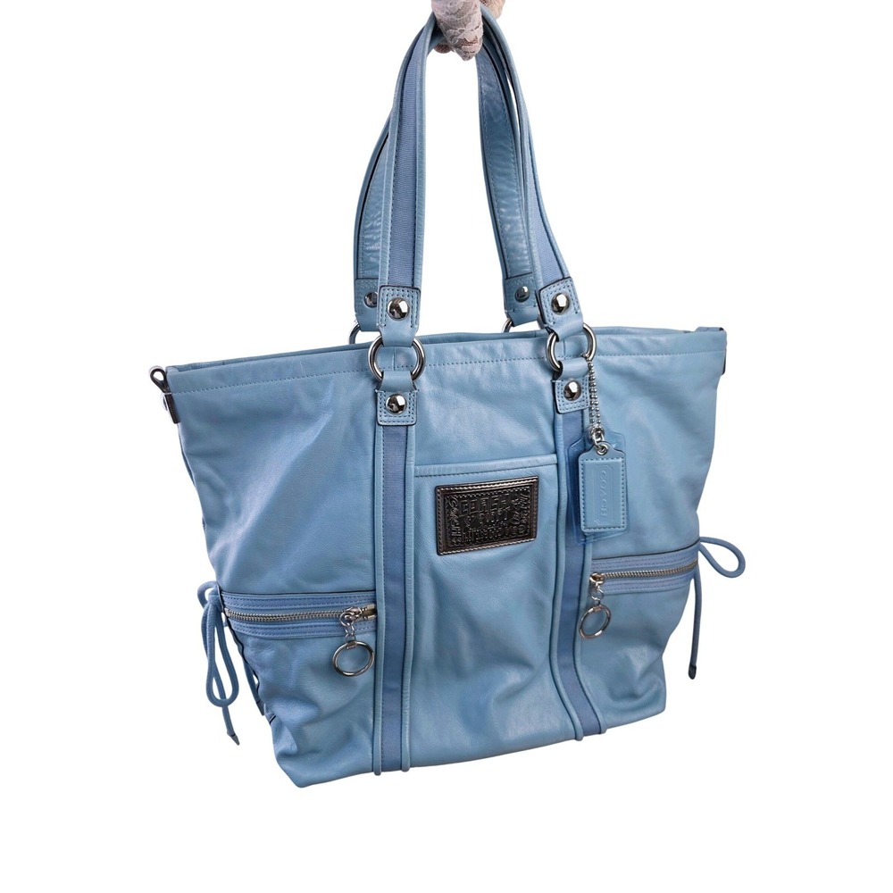 Coach Poppy Spotlight Tote Light Blue Leather Bag Silver Hardware 14564